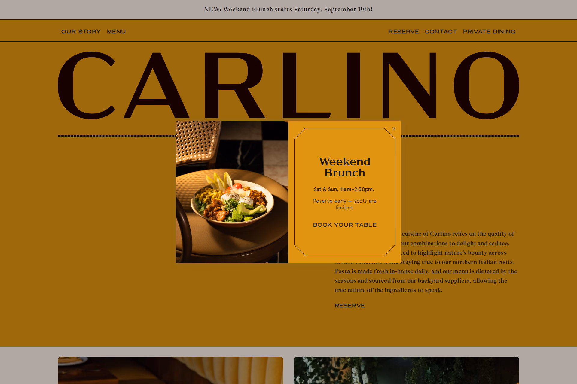 Carlino restaurant homepage with its terrace dining room