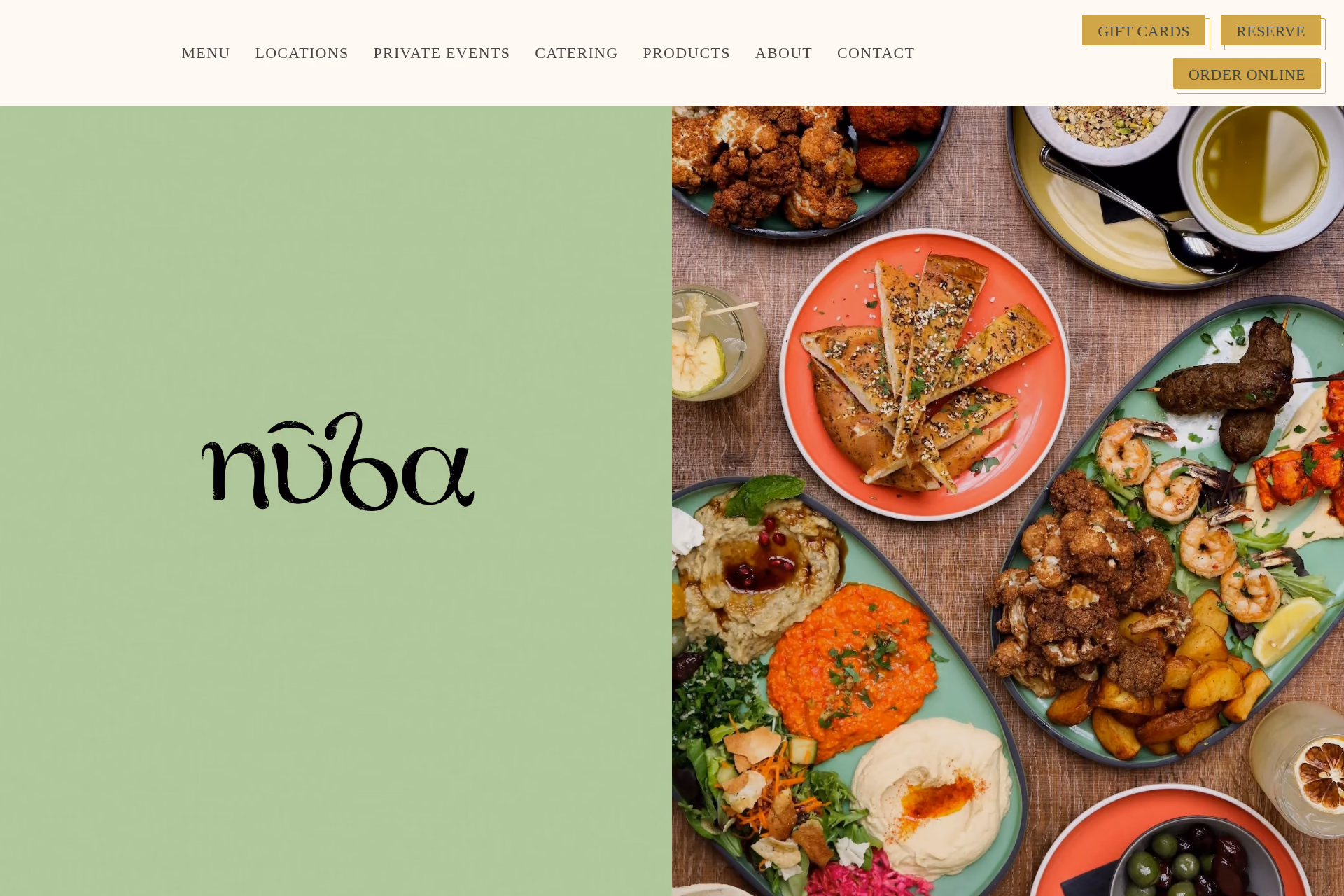 Nuba homepage with Lebanese mezze and the 'Feel Good Lebanese' tagline
