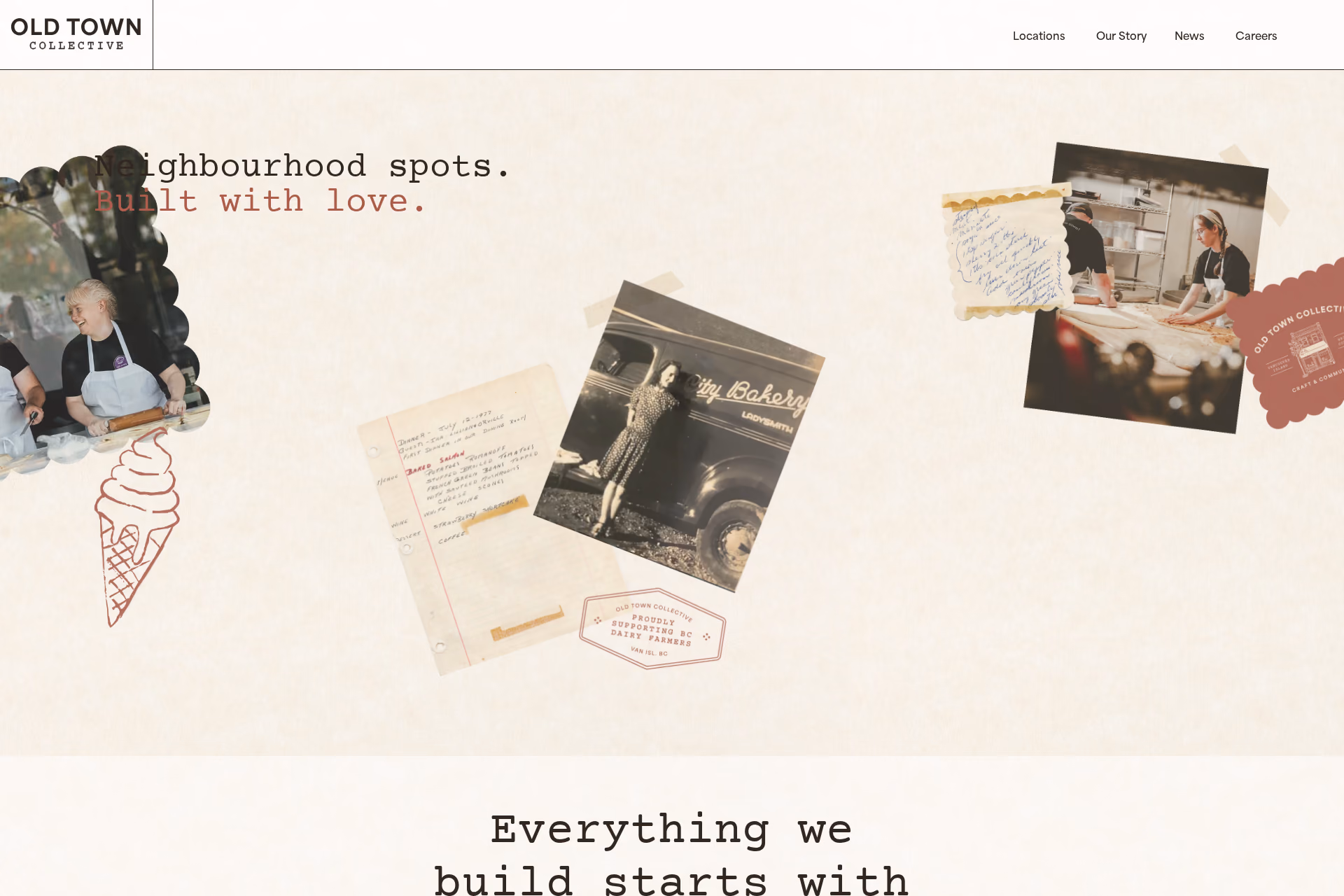 Old Town Collective homepage introducing its collection of neighbourhood food businesses